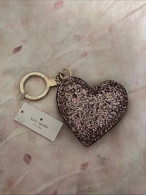 kate spade glitter heart key ring in pink and gold